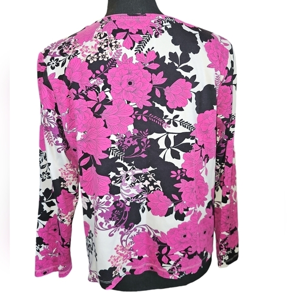 CROFT & BARROW LADIES LS VNECK FLORAL COLORFUL TOP TUNIC SHIRT BOUSE TEE SIZE PL - Picture 2 of 5